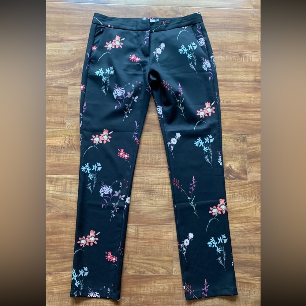 Christy&Co. U.S.A Womens Black Floral Slim Style Dress Pants Bottom Pockets Sz M